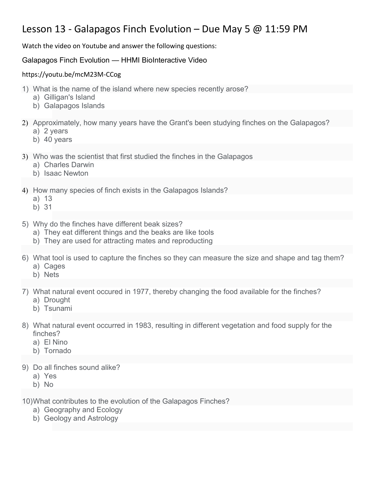 Alternative Directions L13 Quiz Galapagos