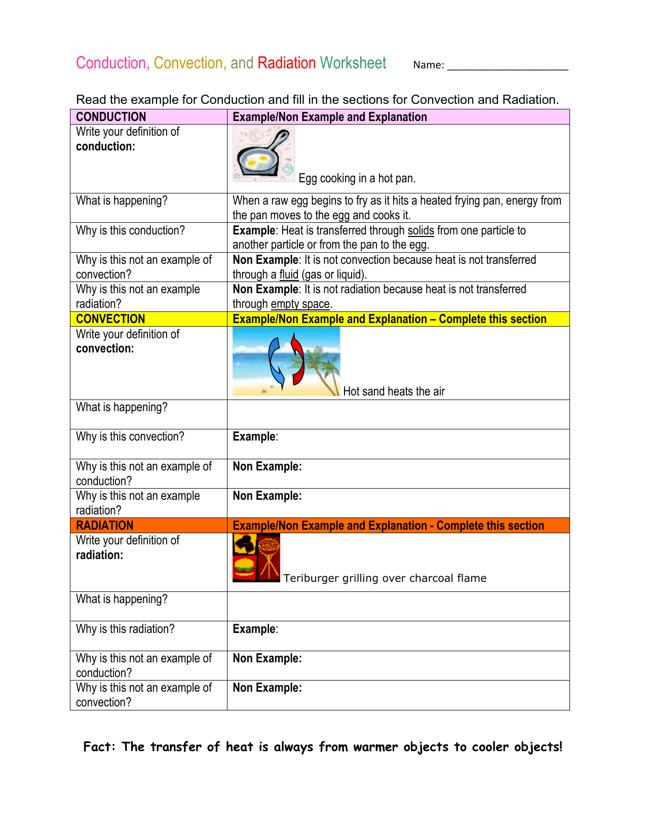 Heat Transfer Worksheet Pertaining To Conduction Convection Radiation Worksheet