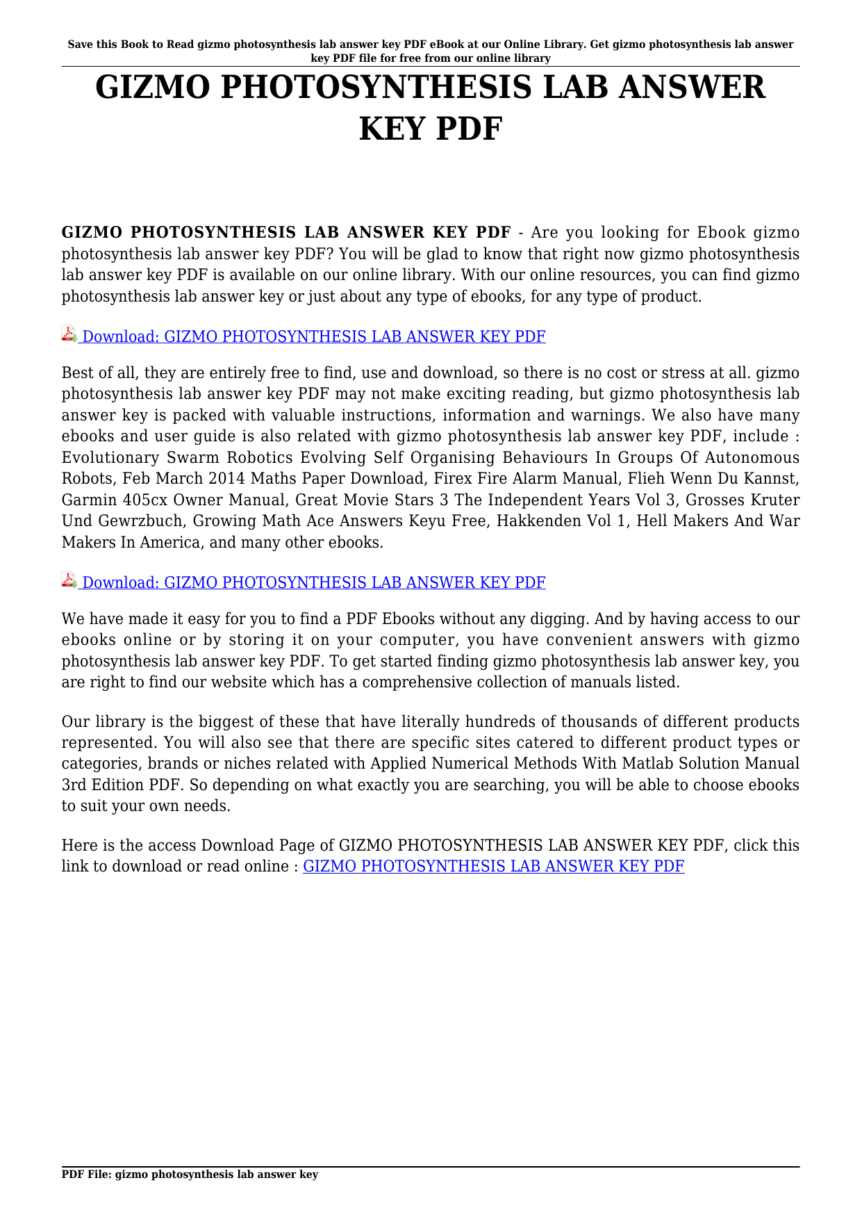 Gizmo Photosynthesis Lab Answer Key 1 