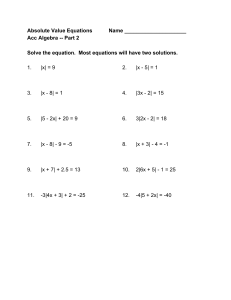 Acc Algebra Absolute values worksheet Part 2