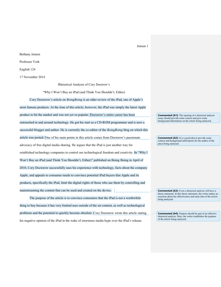 sample rhetorical analysis