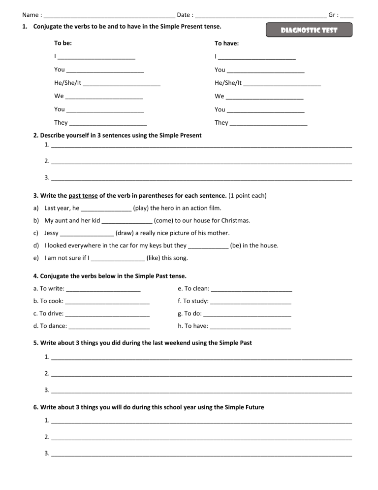 Diagnostic Test Simple Tenses