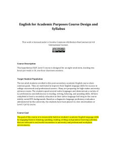 English for Academic Purposes Course Design and Syllabus part 1