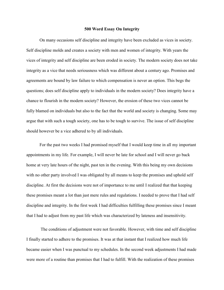 500 word essay about integrity