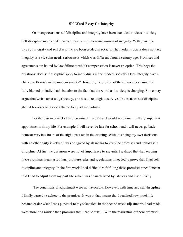 1000 word essay on integrity