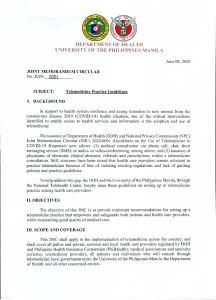 DOH & UP Manila JMC 2020-0001 Telemedicine Practice Guidelines