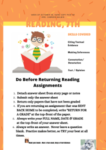 7th Grade Reading Assignment Handout