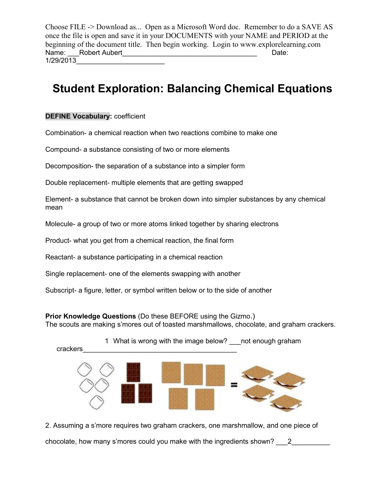 Student Exploration: Balancing Chemical Equations / Solved Activity 6 1 Student Exploration Balancing Chemi Chegg Com - A chemical equation describes what happens in a chemical reaction.