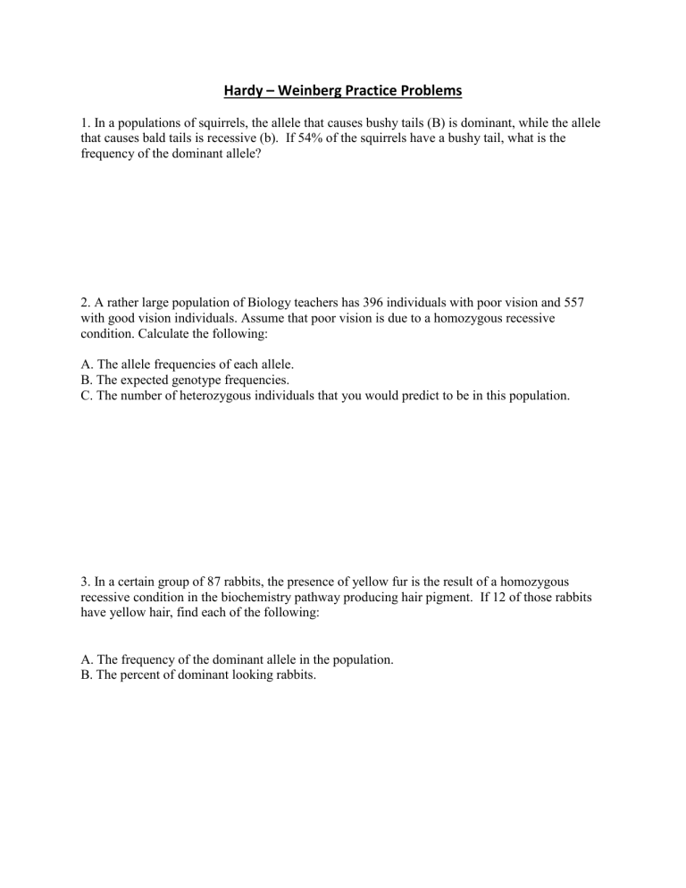 Hardy Weinberg Practice Problems