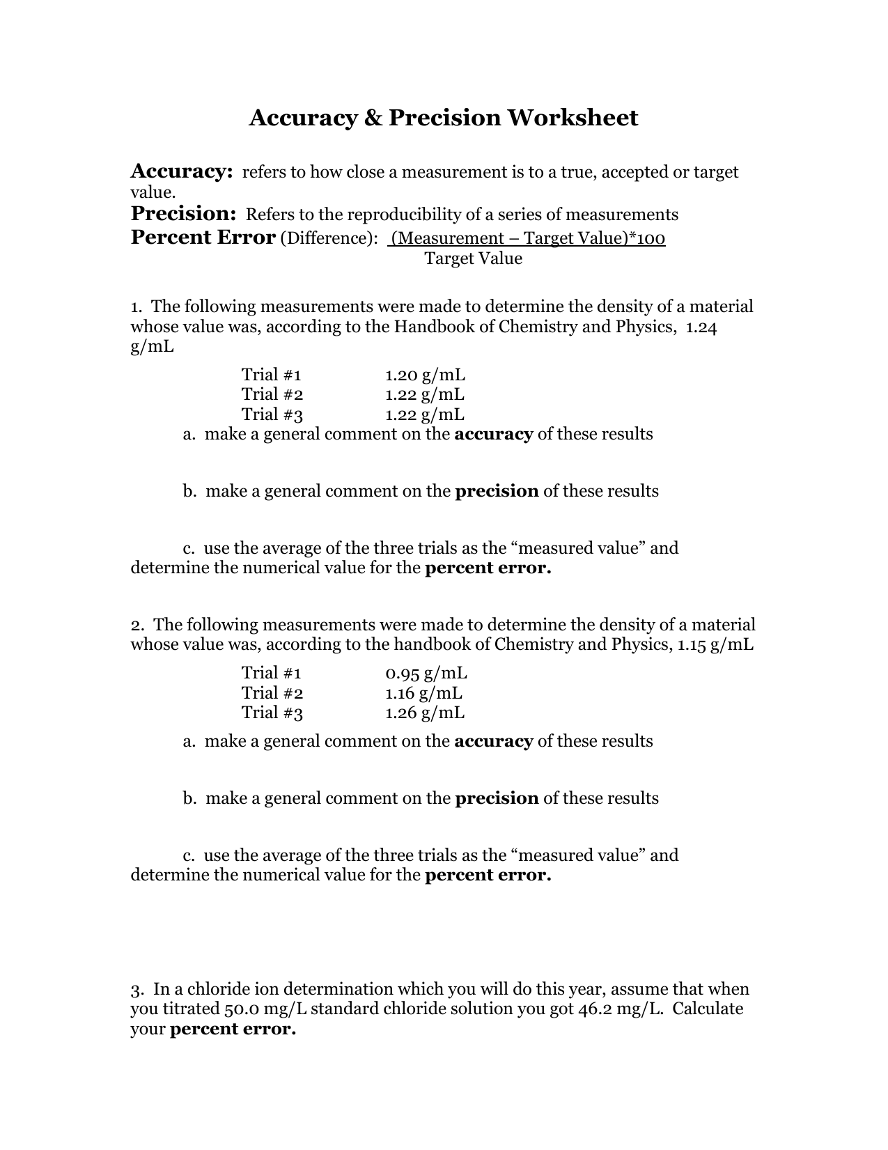 Accuracy Vs Precision Worksheet