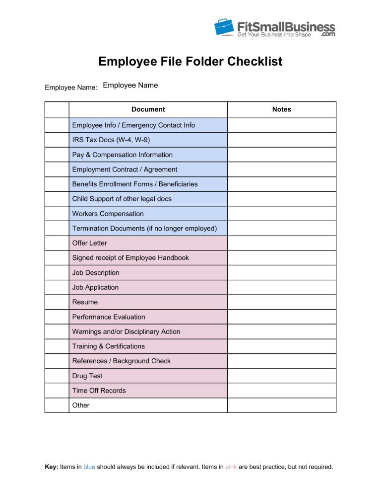 Employee File Checklist Copy