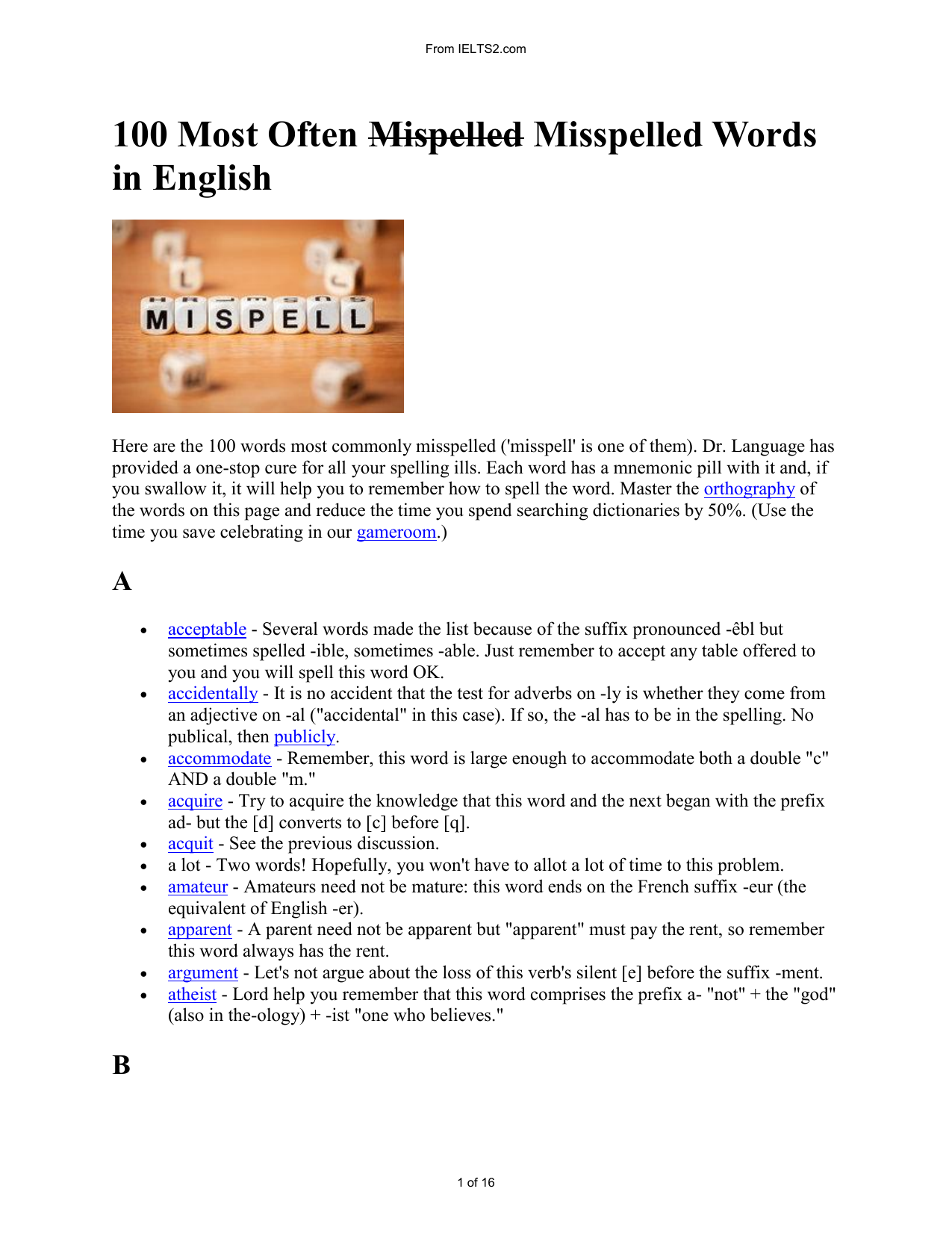 Commonly Misspelled Words List Ks2