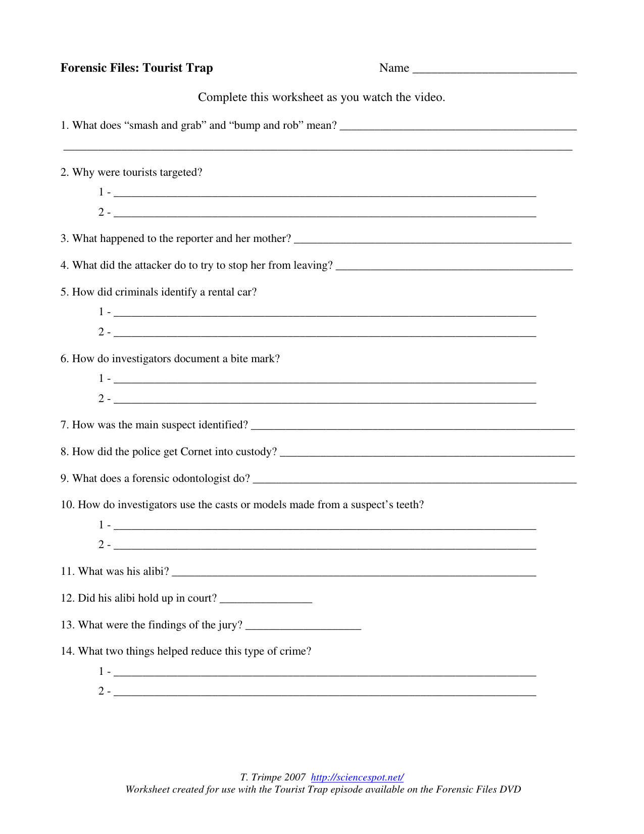 Forensic Files Worksheet Worksheets For Kindergarten