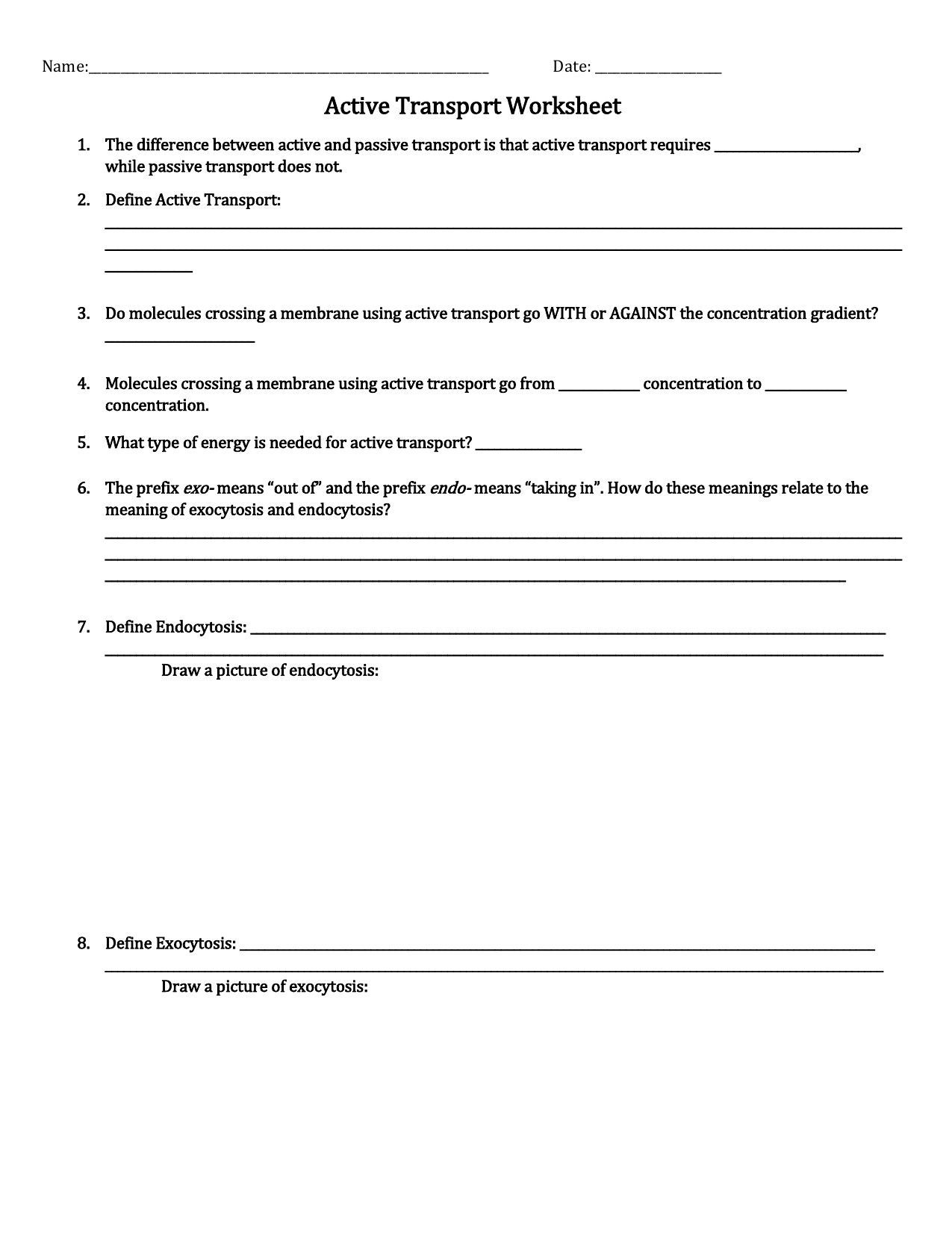 Active And Passive Transport Worksheet