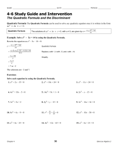 4-6 Study Guide Int (Quadratic Formula)