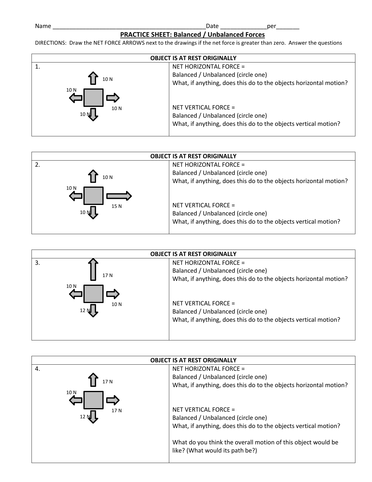 Net Force Worksheet Answers