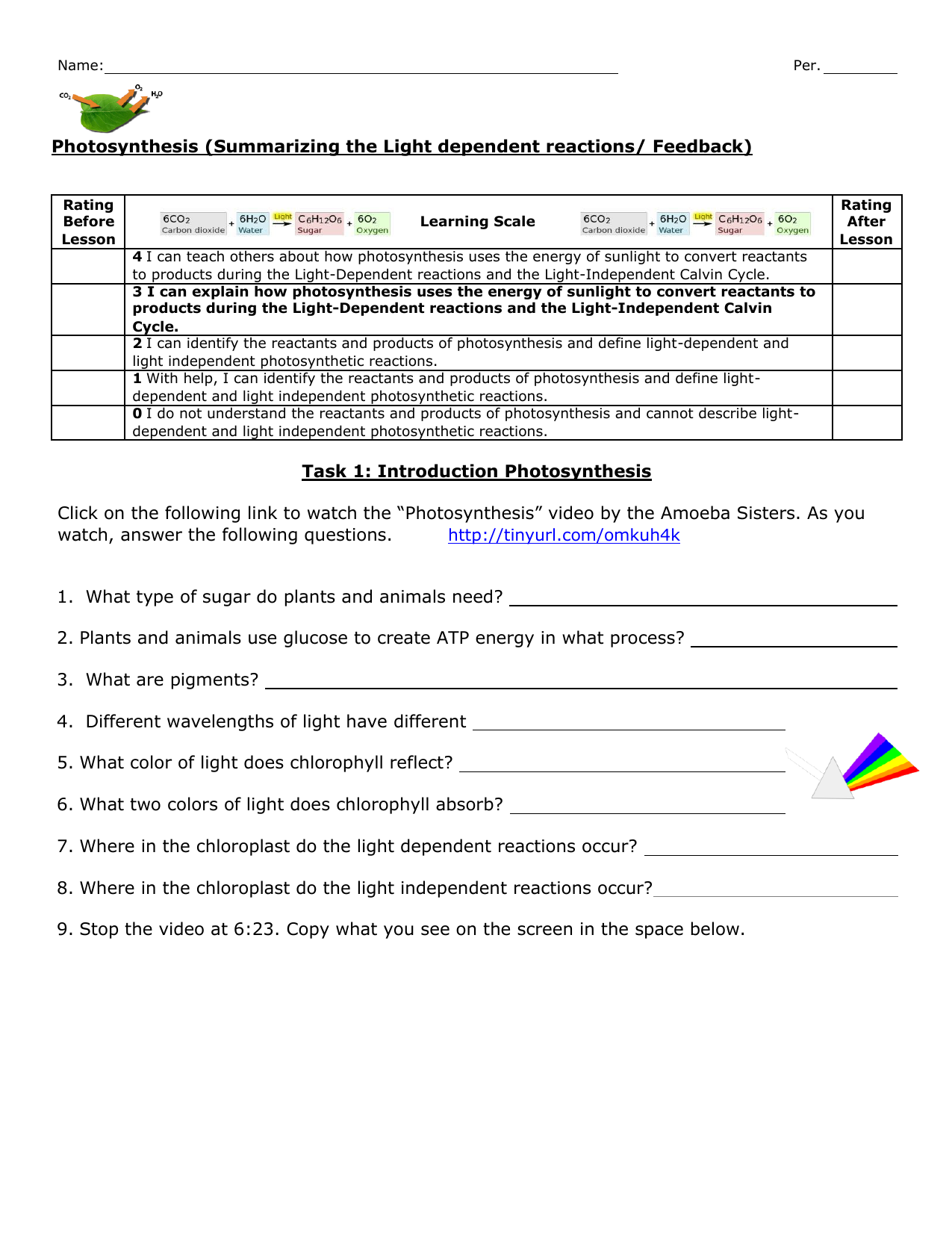 Photosynthesis - Week-9 Assignment worksheet