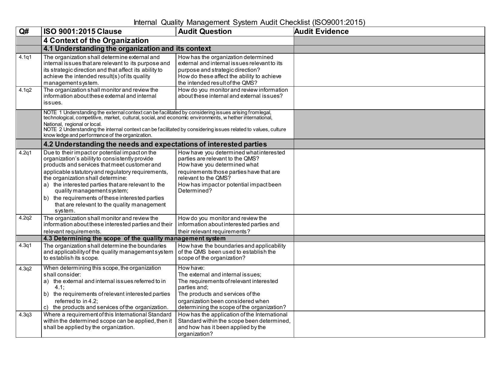 iso audit checklist for training department objectives