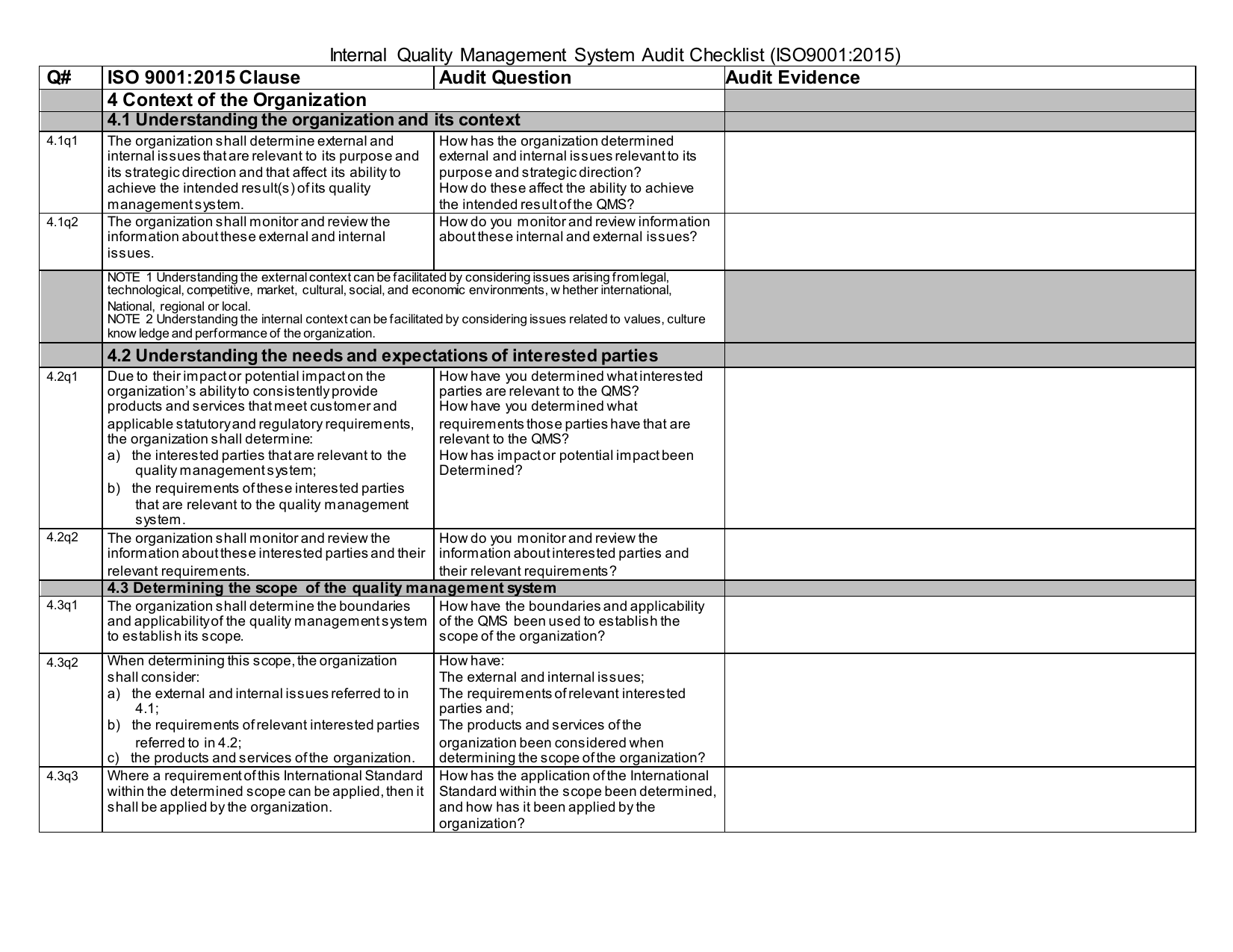 download iso 9001 internal audit checklist xlsx