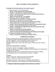 DIRECT AND INDIRECT SPEECH WORKSHEET
