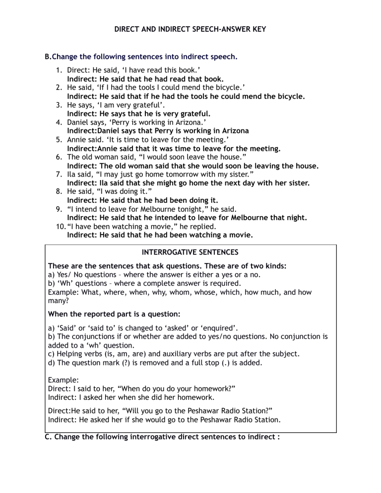 direct and indirect speech ks2 worksheet