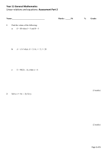 Ch 3 Linear Relations and Equations Test 2018 part 2