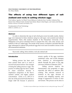 The effects of using two different types of salt (iodized and rock) in salting chicken eggs