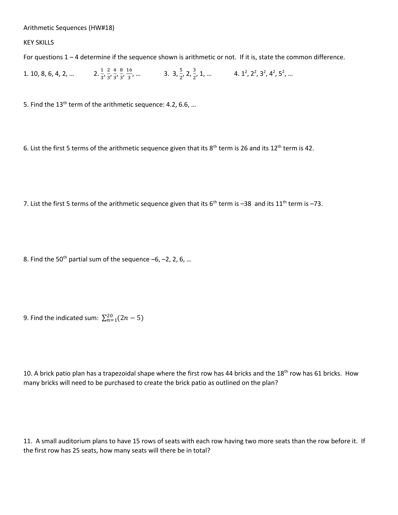 Arithmetic Sequences Worksheet Inside Arithmetic Sequences And Series Worksheet