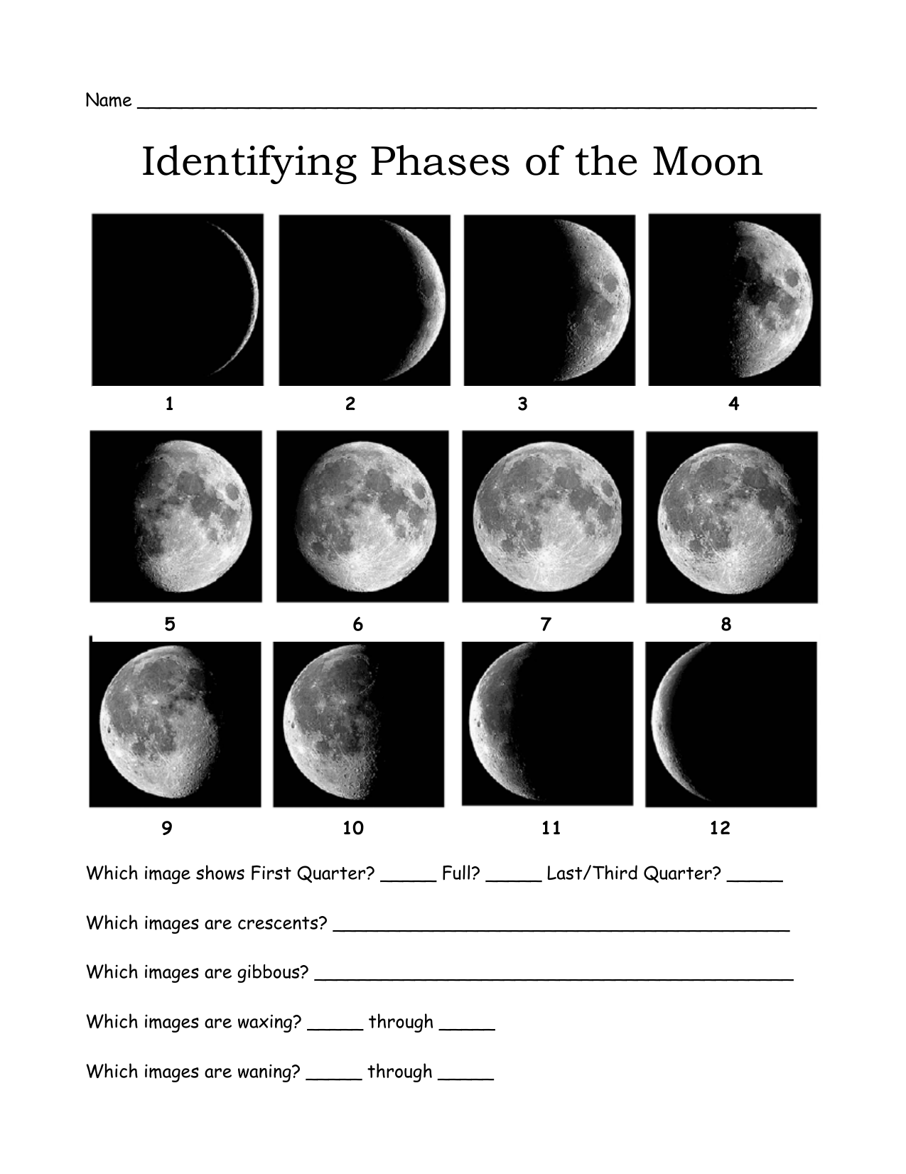 Moon Phases Worksheet Pdf