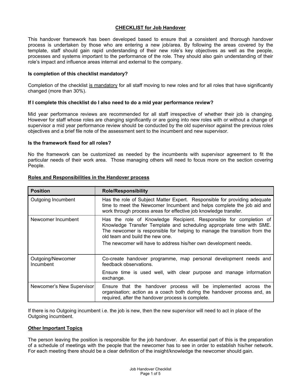 Handover Agreement Template