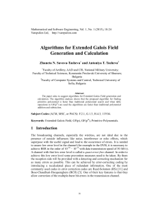 Algorithms for Extended Galois Field Generation and Calculation