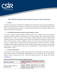 Call for participation CSIR-UNDP TVWS SMMEs