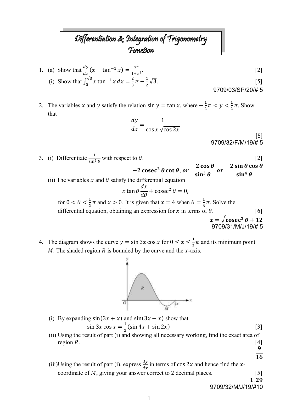 21 Differentiation And Integration Of Trigonometry Function 9709