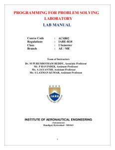 IARE PPS Lab Manual 2019-2020