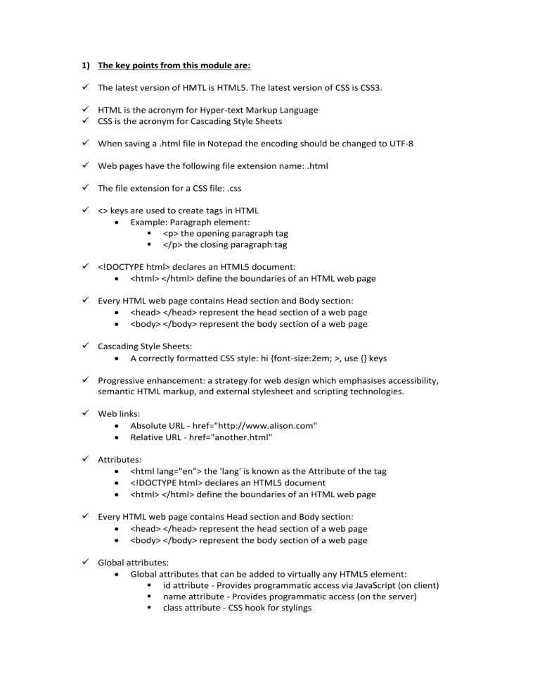 HTML And CSS Key Points