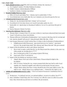 Colonialism and American Revolution Study Guide  (Filled In Notes)