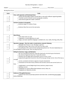 Rubric for Personal or NarrativeWriting