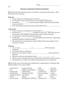 Compounds, mixutres and elements worksheet