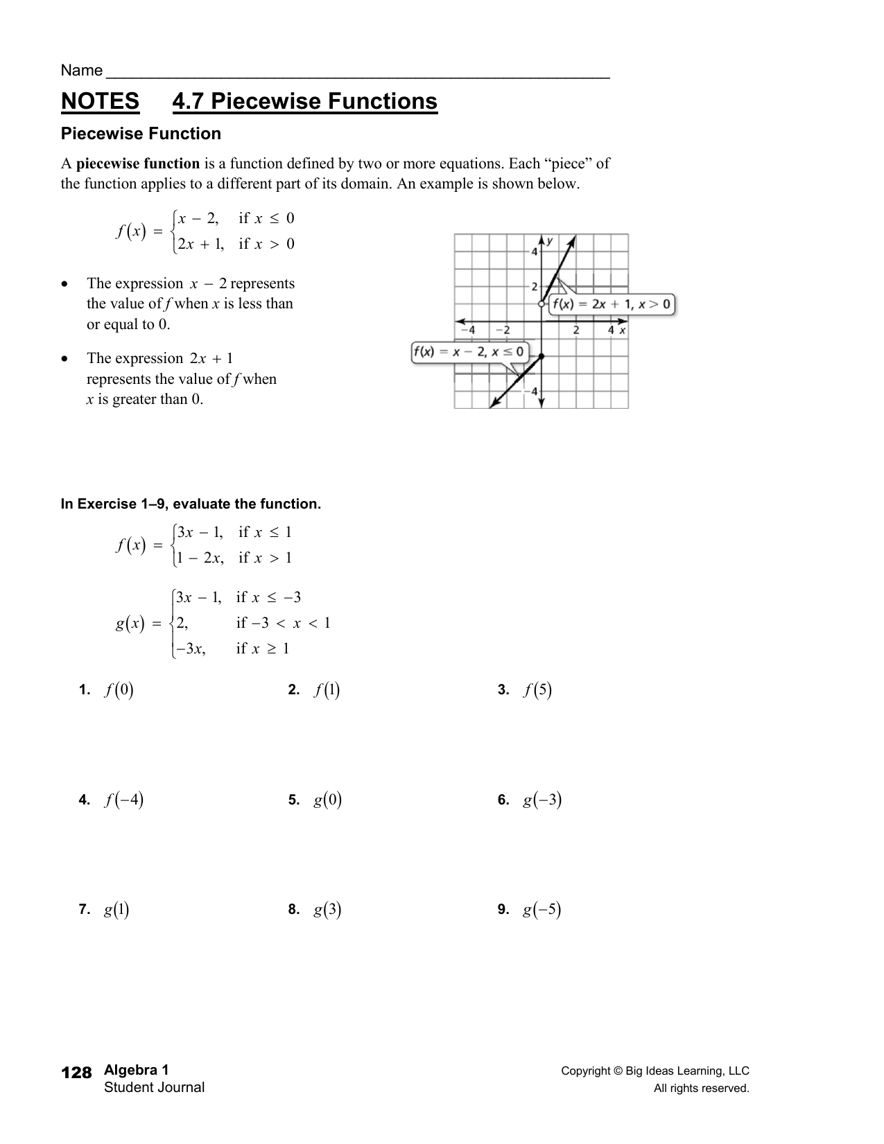 Piecewise Functions Practice Worksheets