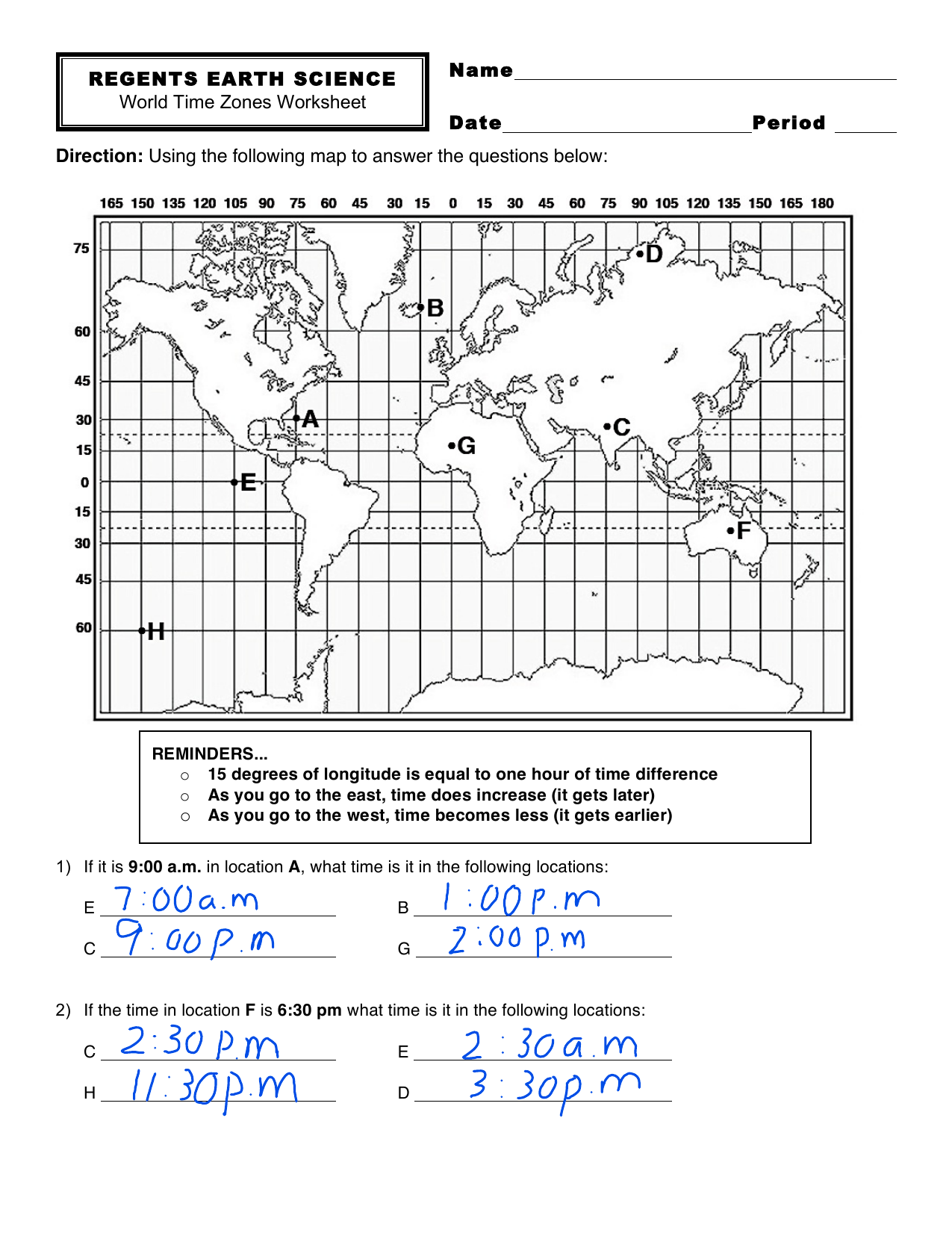 24 - Time Zones Worksheet With Science World Worksheet Answers