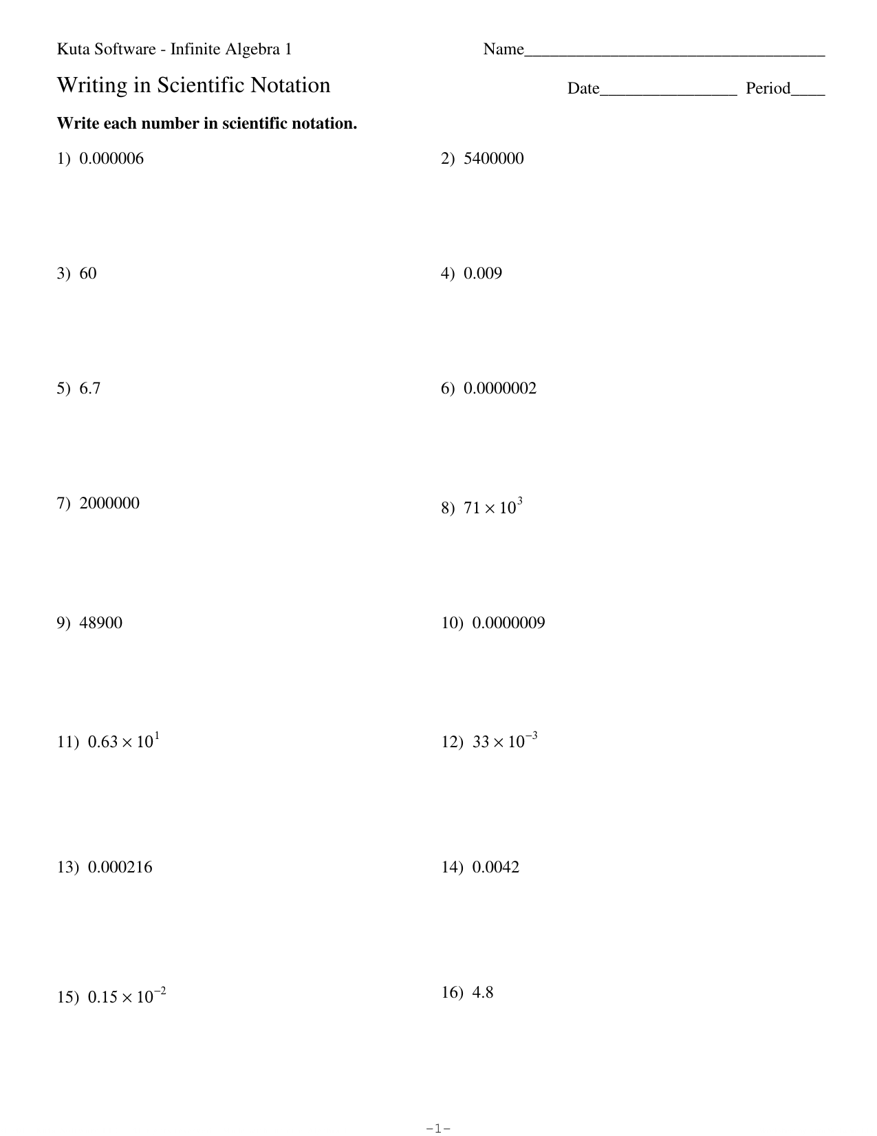 Writing Scientific Notation Throughout Scientific Notation Worksheet Answers