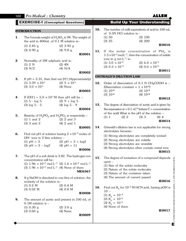 Ionic Equilibrium Exercise