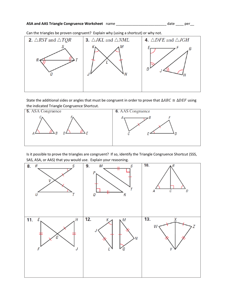 ASA AAS Triangle Congruence Worksheet