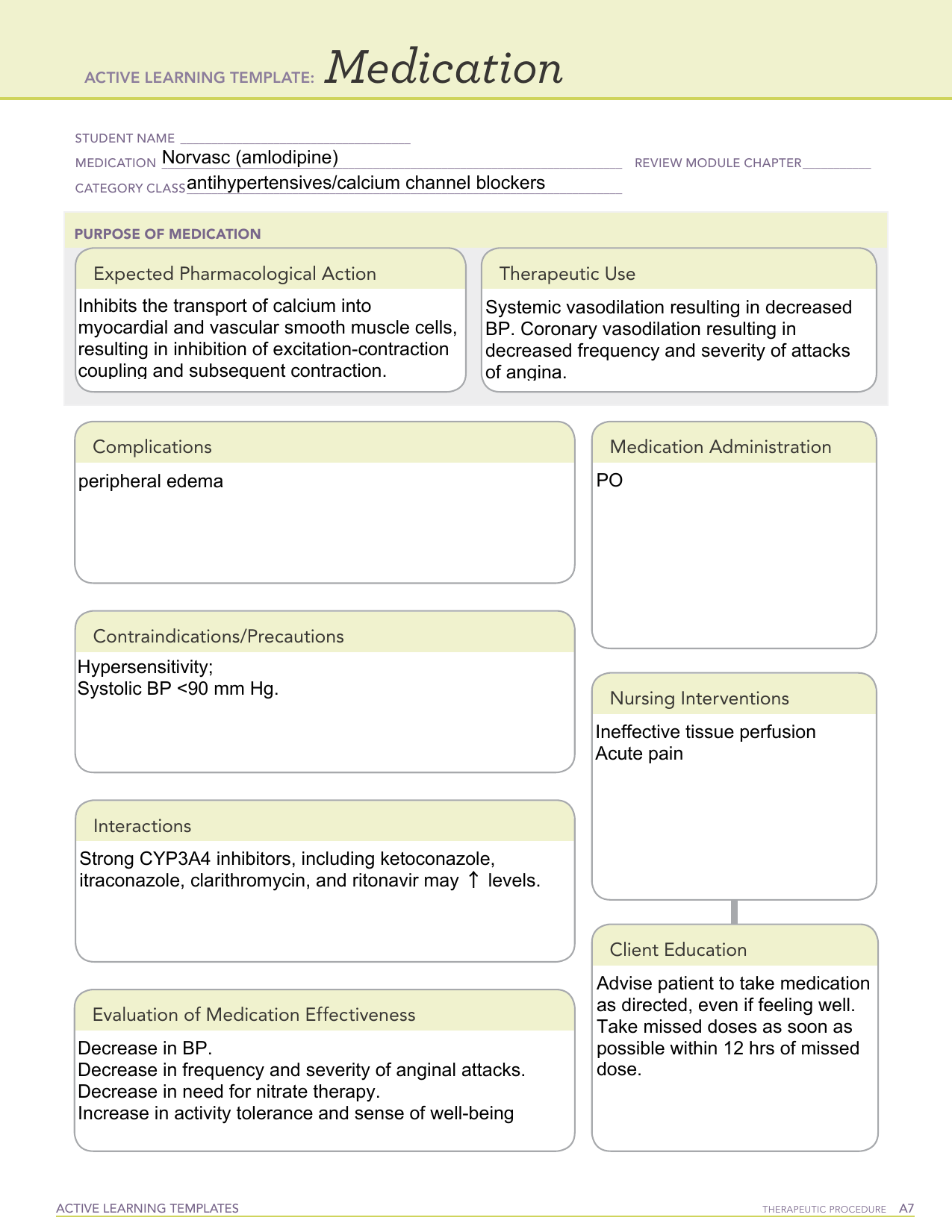 amlodipine.pdf With Regard To Medication Card Template