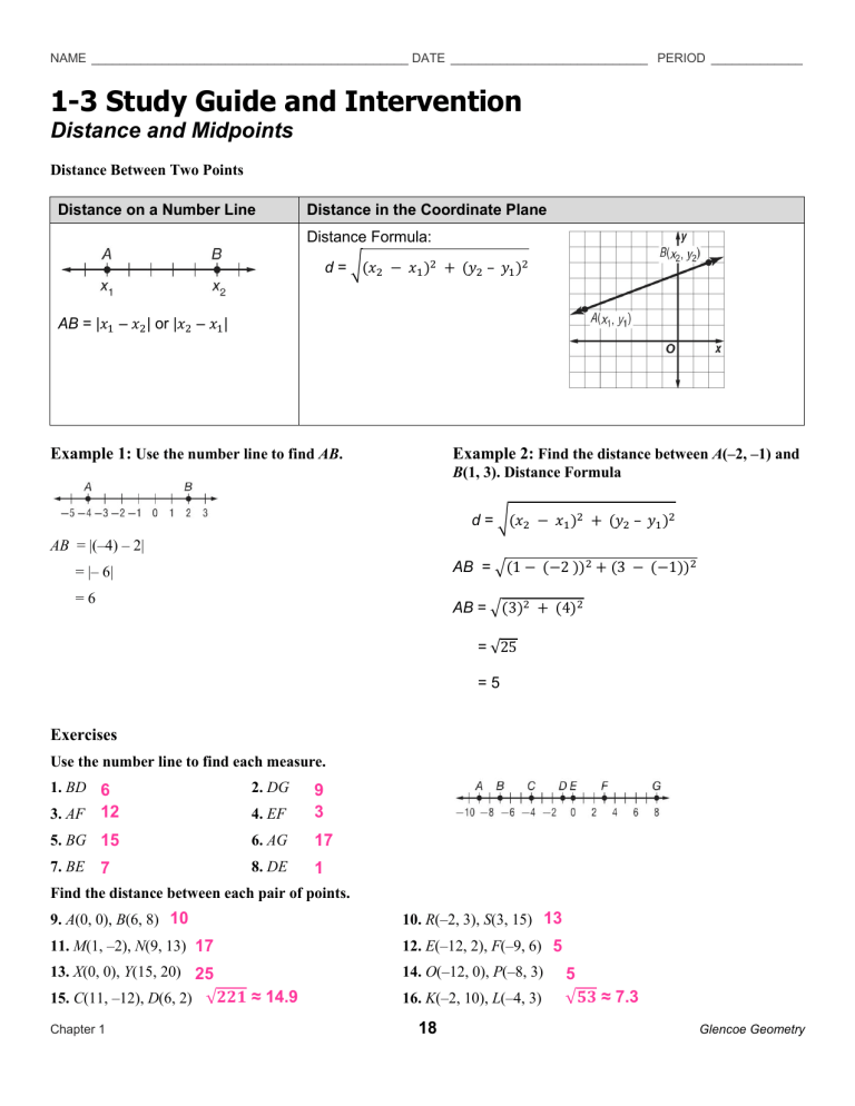 Distance Formula Worksheet Geometry