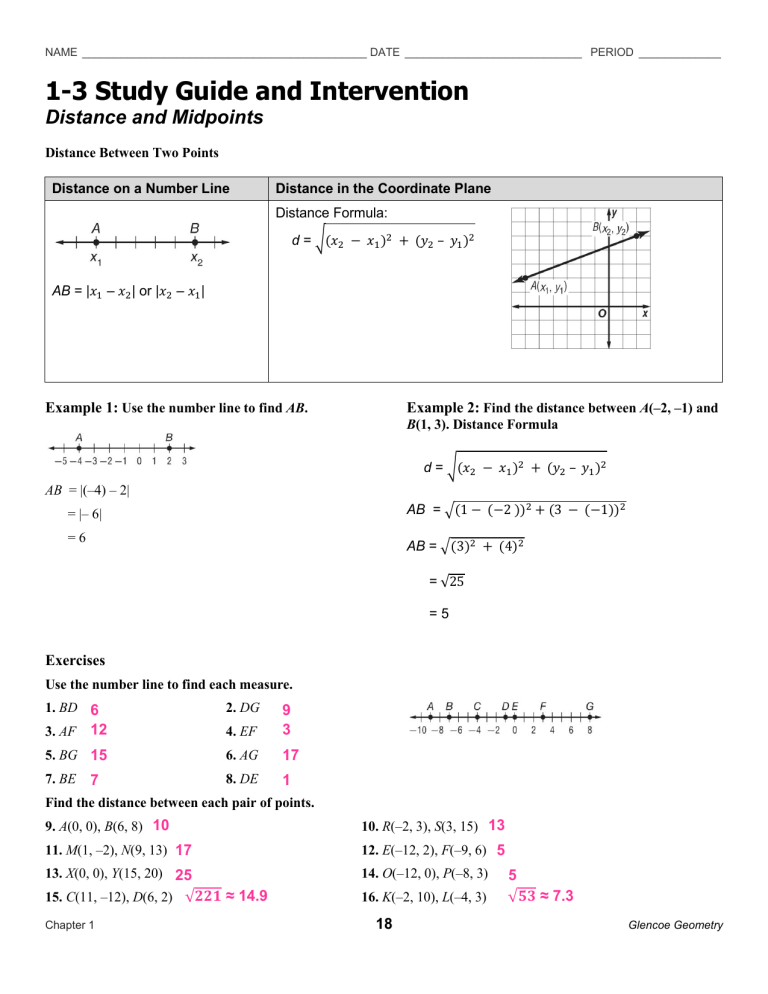 Geometry Worksheet 1 3 Distance And Midpoints Answers Islero Guide 