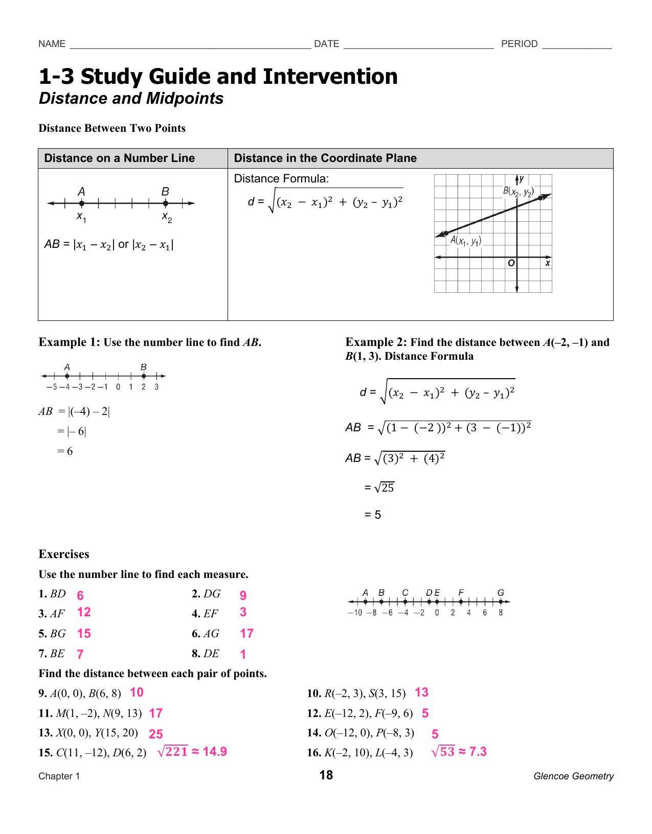 22-22 Study guide Answer Regarding Distance And Midpoint Worksheet Answers