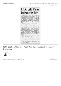 1944 Bretton Woods   Post War International Monetary Problems