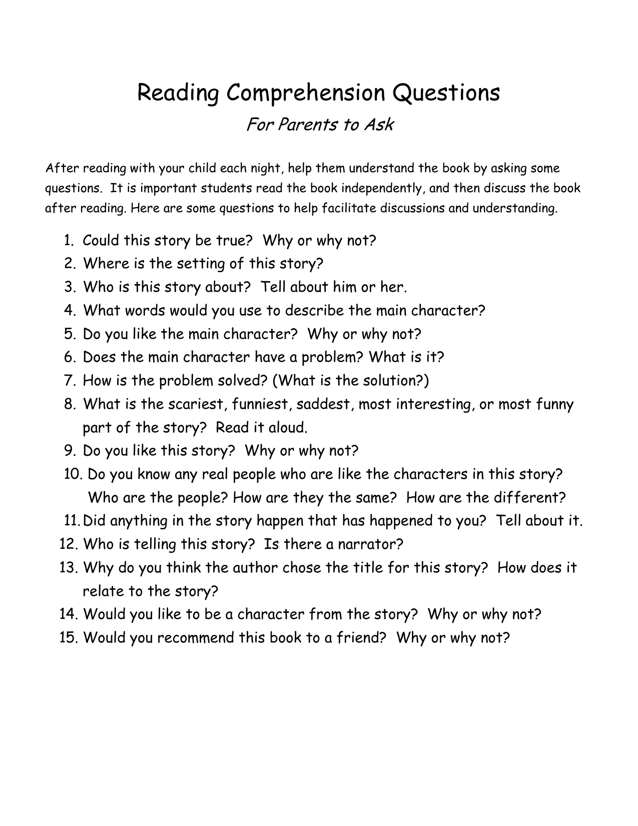 sample research questions about reading comprehension