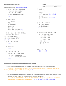 ANSWERS 2  Inequalities Quiz Study Guide